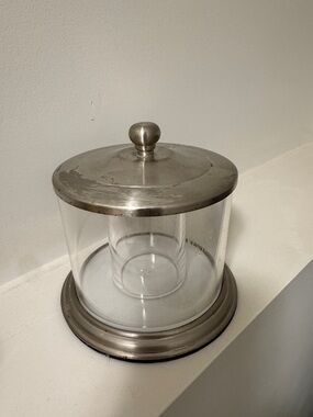 Glass Canister with Pewter-Tone Lid and Base - Clear